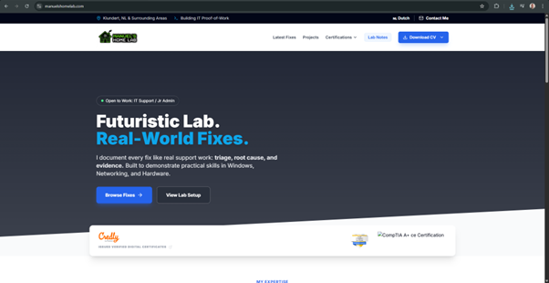 Live website verification screenshot