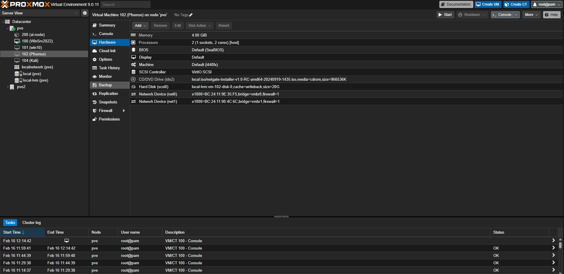 Proxmox VM setup screenshot
